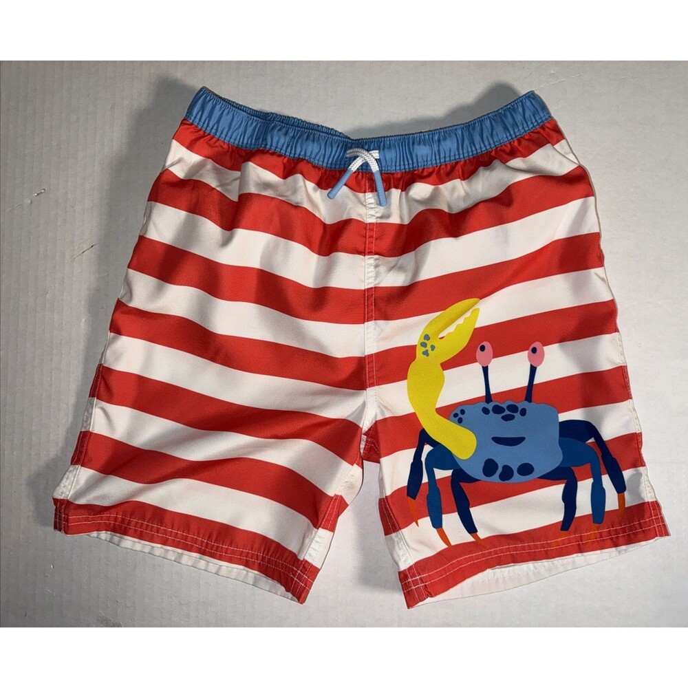 Mini Boden Crab Stripe Swim Shorts Trunks 152cm 11-12 Y Drawstring Mesh